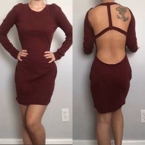 Tobi caged open back maroon long sleeve bodycon L
